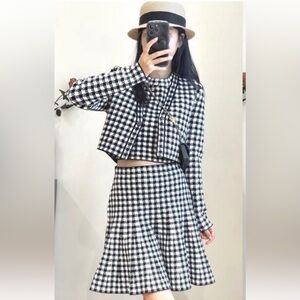 Sandro Meelane Cropped black white Gingham Jacquard-knit Cardigan and skirt XS/S